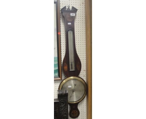 A 19th Century mahogany and inlaid cased barometer with alcohol thermometer, the silvered dial inscribed "Hitch Maker London"