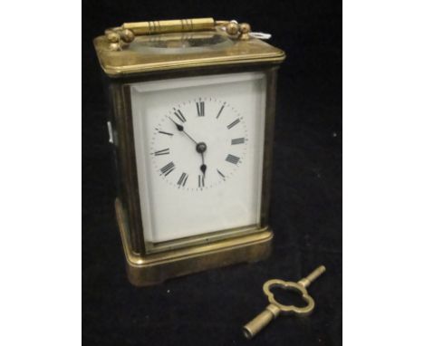 A circa 1900 French brass cased carriage clock 