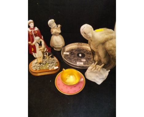 A Border Fine Arts figure group "Time for Reflection" depicting a shepherd and sheepdog, a plated circular drinks' tray, Roya