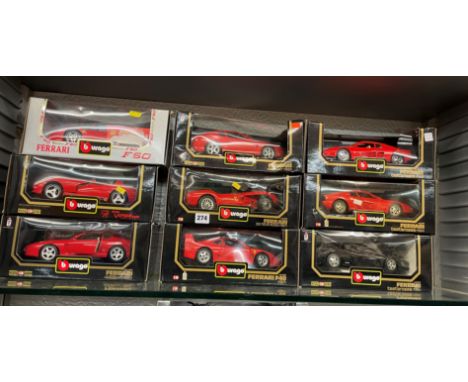 NINE BURAGO 1:18 SCALE MODELS OF FERRARIS, VARIOUS MODELS