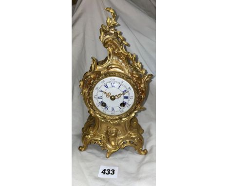 GILT ORMOLU ROCOCO STYLE MANTEL CLOCK 26CM H APPROX