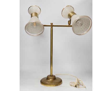 A brass and glass make-up artist's light, 56cm