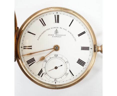 An Edwardian engraved 9ct gold keywind hunter pocket watch by John Forrest, London, chronometer maker to the Admiralty, with 