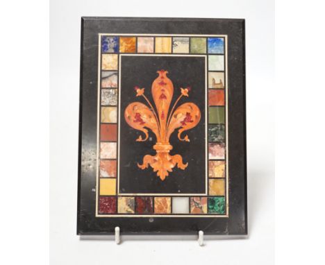 An Italian pietra dura ‘fleur de lys’ plaque, 20x15.5cm Light surface scuffs only.