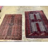 Two Belouch prayer rugs, larger 162 x 100cm