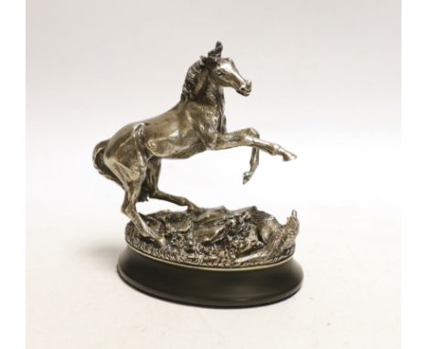 After Geoffrey Snell, a modern sterling 'The 1977 British Horse Society' model of a horse 'Startled Yearling', on weighted ov