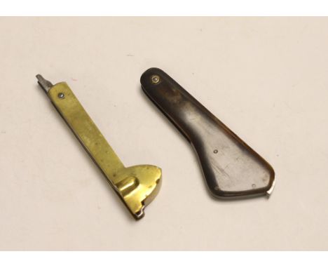 An unusual early 19th century brass multi tooled (6 tools) Fleam and another Fleam with horn handle