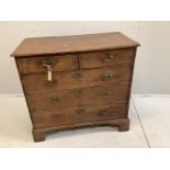 A George III oak chest of five drawers, width 95cm, depth 48cm, height 89cm