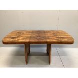 An Art Deco figured walnut rectangular extending dining table, length 167cm extended, one spare