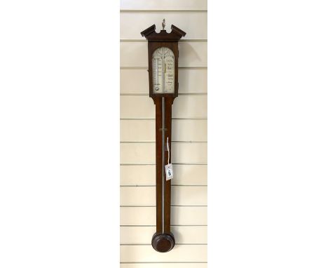 A Georgian style mahogany stick barometer, signed J. Blatt, Brighton, 97cm long