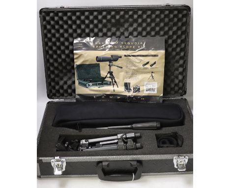 A Leupold Sequoia standard spotting scope, 20-60x80mm, model 61135, with tripod, strap and covers, in fitted cased Appears li
