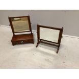 Two 19th century mahogany toilet mirrors, larger width 38cm, height 48cm
