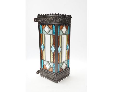 A stained glass three sided wall light, 38cm high