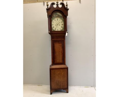 An early 19th century oak and mahogany eight day longcase clock, the painted dial marked Sleaford, height 222cm