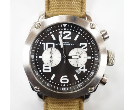 A gentleman's modern stainless steel  'Original Montgomery' chronograph quartz wrist watch, on a fabric and leather strap, de