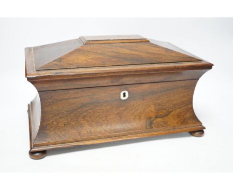 A William IV rosewood sarcophagus shaped tea caddy, 34cm wide CITES Submission reference QKX14SVV