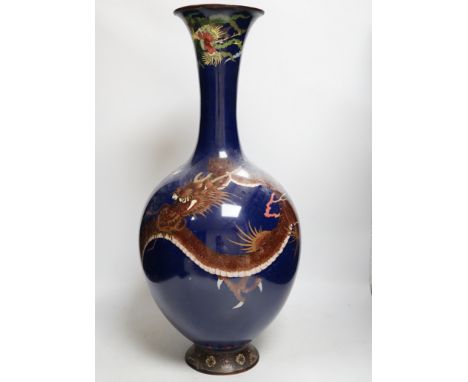 A large Japanese cloisonne enamel 'dragon' bottle vase, 59cm (restored)