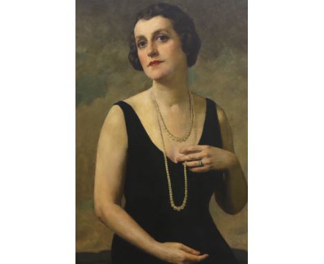In the manner of Oswald Birley (1880-1952), early 20th century oil on canvas, Half length portrait of an Art Deco woman, unsi