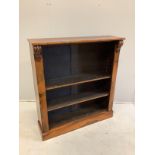 A Victorian rosewood open bookcase, width 91cm, depth 27cm, height 102cm