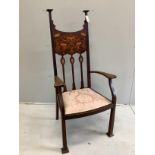An Art Nouveau inlaid mahogany elbow chair, possibly Shapland & Petter