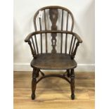 A 19th century ash and elm child's Windsor elbow chair, width 46cm, depth 32cm, height 76cm
