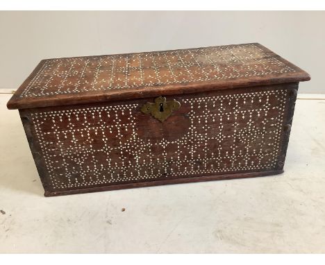 An Indian bone inset hardwood trunk, width 58cm, depth 27cm, height 24cm