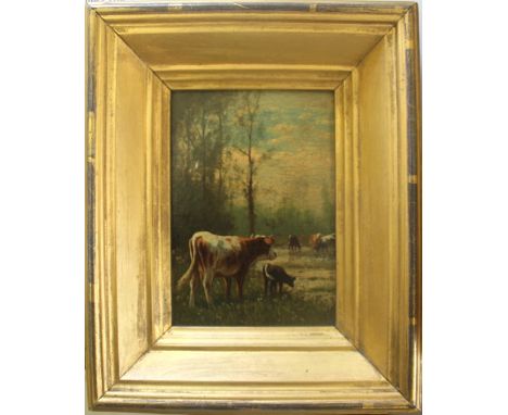 ATTRIBUTED TO WILLIAM FREDERICK HULK (1852-1906) CATTLE IN A WATER MEADOW A pair, oil on board Each 14 x 10cm. approx. (2) ++