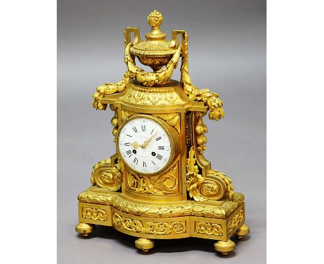 FRENCH ORMOLU MANTEL CLOCK, the 4 1/2" enamelled dial inscribed F Barbedienne A Paris on a brass eight day movement striking 