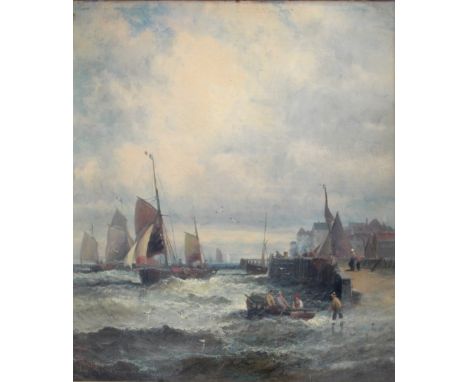 WILLIAM THORNLEY (Fl.1858-1898) FISHING BOATS IN CHOPPY COASTAL WATERS A pair, both signed, oil on canvas Each 34 x 29cm. (2)