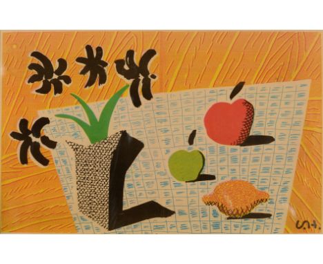 •AFTER DAVID HOCKNEY, OM, CH, RA (b.1937) TWO APPLES, ONE LEMON AND FOUR FLOWERS Offset lithograph (the artist called it a `n