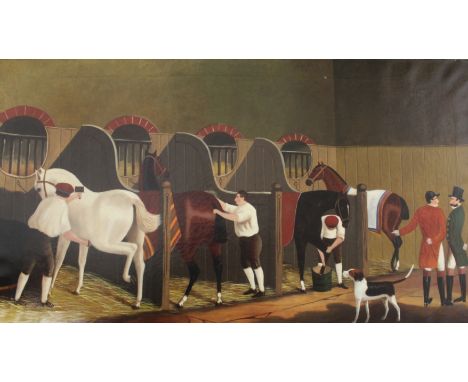AFTER JOHN FREDERICK HERRING Senr (1795-1865) THE HUNTING STUD Oil on canvas 56 x 100cm. * Derived from Herring's oil of 1845
