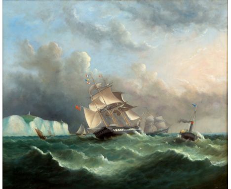 ARTHUR WELLINGTON FOWLES (1815-1883) SHIP HOVE TO, OFF THE SOUTH FORELAND, KENT; SUNSET, SCHOONER OFF DOVER, SOUTH FORELAND A