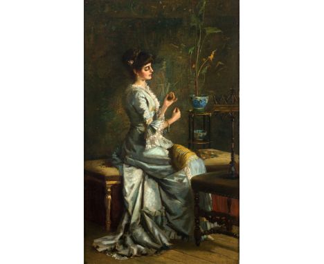 ALEXANDER M. ROSSI (1840-1916) IDLE DISTRACTIONS Signed, oil on canvas 95.5 x 56cm. ++ Lined; some associated retouching; nee