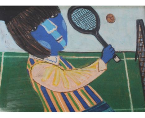ZBIGNIEW KUPCZYNSKI (b.1928) TENNIS PLAYER Signed, mixed media 29 x 39cm. ++ Good condition