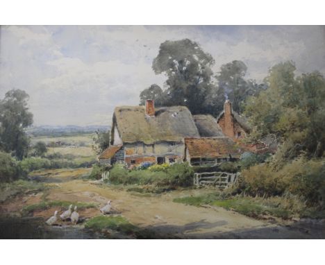 •HENRY JOHN SYLVESTER STANNARD (1870-1951) LATE AFTERNOON IN A BEDFORDSHIRE LANE Signed, watercolour and pencil 22.5 x 33.5cm
