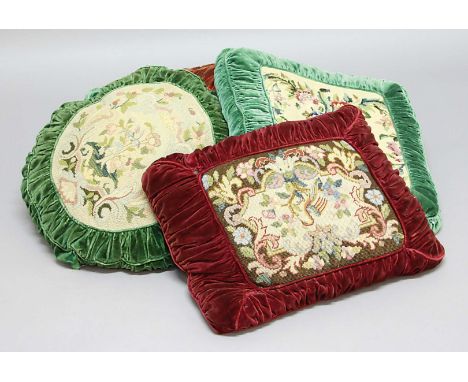 COLLECTION OF NINE TAPESTRY CUSHION COVERS, mainly 19th century, with floral and bird images, various sizes (9)