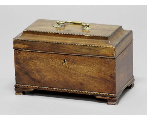 GEORGE III MAHOGANY TEA CADDY,  Chippendale style, enclosing a fitted stationery box interior, height 15cm, width 24cm, depth