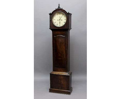 MAHOGANY LONGCASE CLOCK, the 12" painted dial with subsidiary seconds dial inscribed J Swerer on a brass eight day movement h