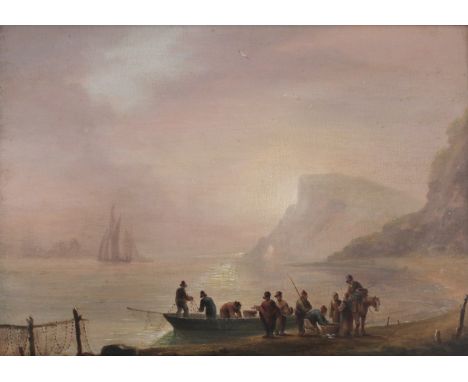 THOMAS LUNY (1759-1837) TEIGNMOUTH COAST Bears inscription No.4/ Teigmouth Coast verso, oil on panel 21.5 x 30.5cm. ++ Some c
