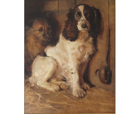 SAMUEL FULTON (1855-1941) THE SPORTSMAN'S DOGS: A SPANIEL AND A TERRIER Signed, oil on canvas 49.5 x 39cm. ++ Good condition;