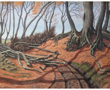 ALEXANDER C. DALZELL (Fl.1935-1939) AUTUMN BEECH Signed twice, also signed and inscribed on a fragmented label verso, oil on 