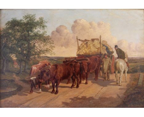 BENJAMIN HERRING Jnr. (1830-1871) MEETING ON A COUNTRY ROAD Signed and indistinctly dated (possibly ..48), oil on thin panel 