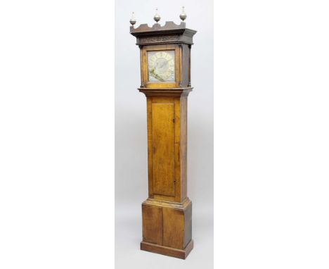 OAK LONGCASE CLOCK, the 10" brass dial with a single hand inscribed Phillips Bromyard on a brass, four pillar 30 hour movemen