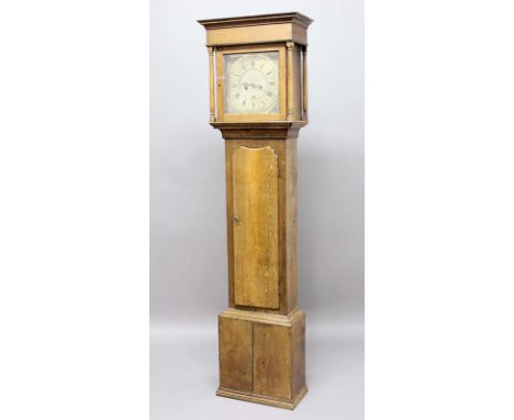 OAK LONGCASE CLOCK, the brass dial with 11 1/2" chapter ring and date aperture, inscribed Tho. Burton, Hawkshead, on a brass,