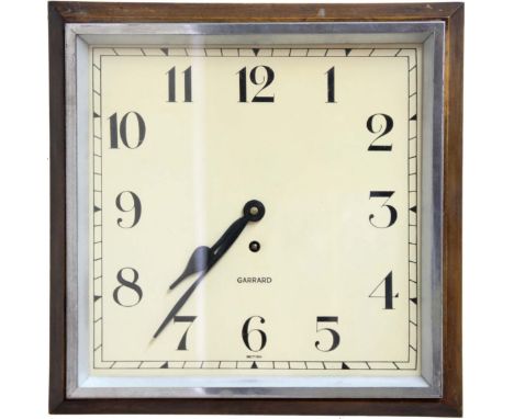 GARRARDS ART DECO STYLE WALL CLOCK the eleven inch square enamelled dial, inscribed Garrard, on a brass eight day movement, s