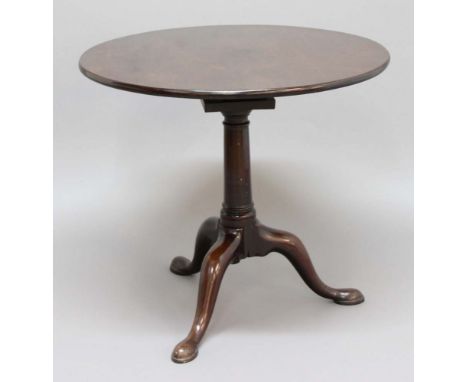 GEORGE III MAHOGANY BIRDCAGE MOVEMENT TRIPOD TABLE, the circular top on a tapering column and tripod base, height 69cm, diame