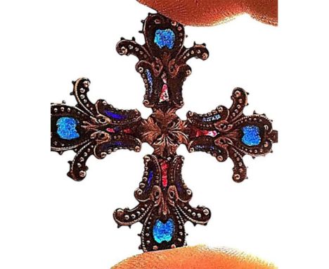 1 Large 20th century Plique A Jour Cross button. Here is a striking example of copper and Plique a Jour enamel from the studi