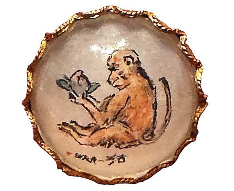 1 Medium size 20th century enamel back example pictorial button. This button was imported by the late Lucille Weingarten of C