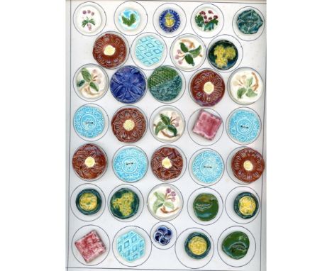 34 Medium/Large assorted colorful handmade ceramic buttons. We are not familiar with who handmade these colorful ceramic butt