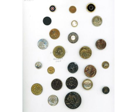 24 S/M/L 19th century mostly metal including pictorials. This card includes some very nice examples including a small pattern